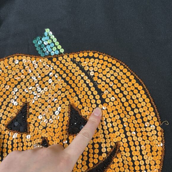 Vtg Quacker Factory Womens Medium Halloween Sequin Jack O'Lantern Sweatshirt - Picture 4 of 9